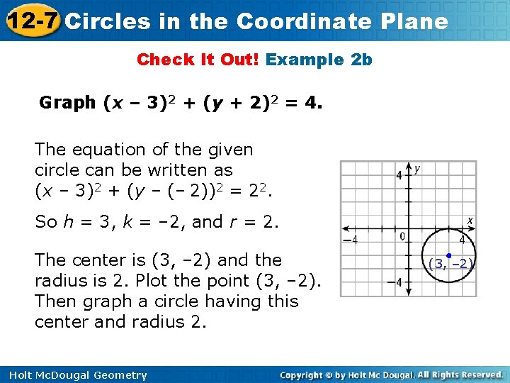 12 -7 Circles in the Coordinate Plane Check It Out! Example 2 b Graph