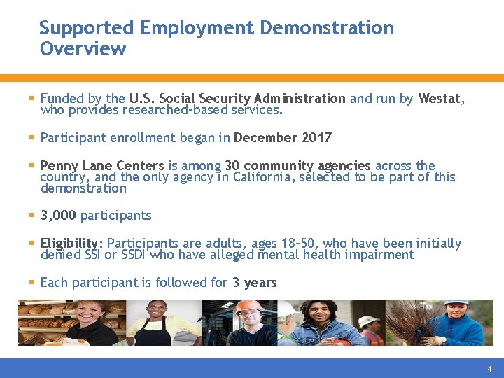 Supported Employment Demonstration Overview § Funded by the U. S. Social Security Administration and