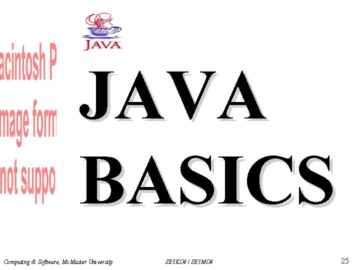 JAVA BASICS Computing & Software, Mc. Master University SE 3 KO 4 / SE