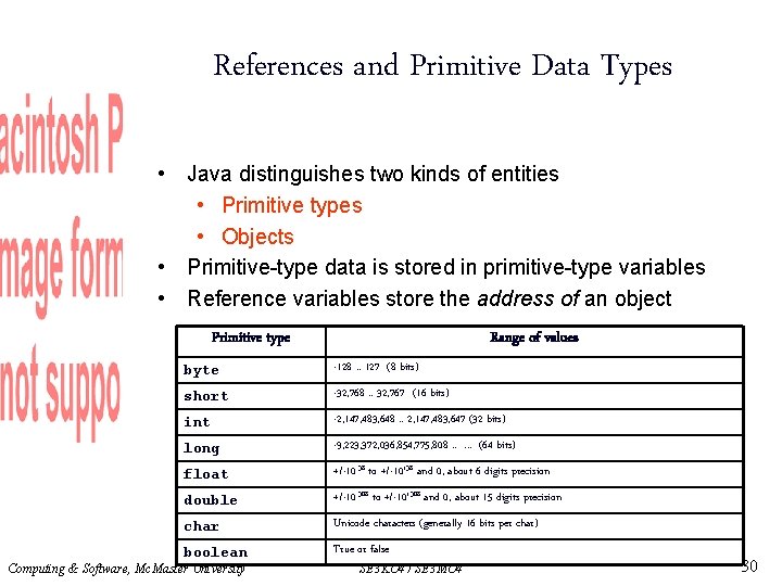 References and Primitive Data Types • Java distinguishes two kinds of entities • Primitive