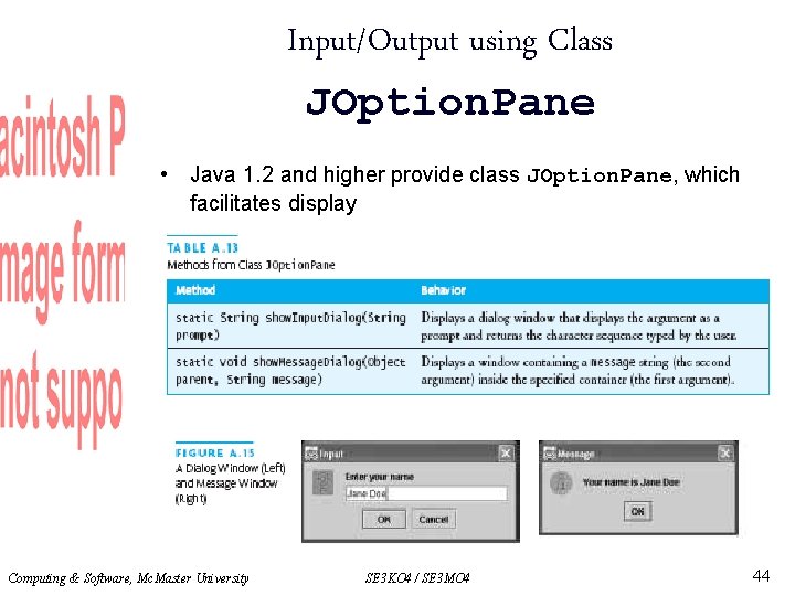 Input/Output using Class JOption. Pane • Java 1. 2 and higher provide class JOption.