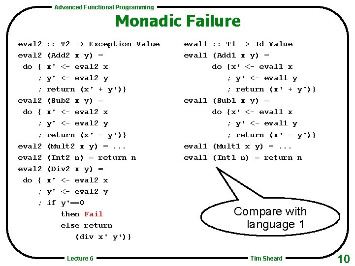 Advanced Functional Programming Monadic Failure eval 2 do { ; ; eval 2 do