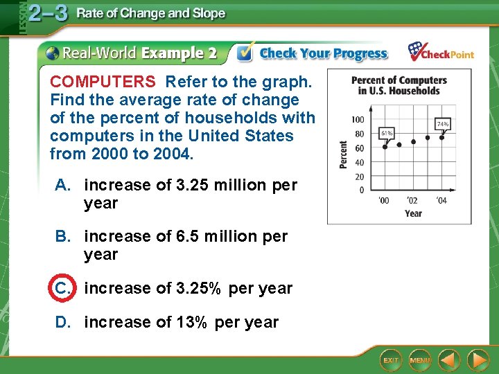 COMPUTERS Refer to the graph. Find the average rate of change of the percent COMPUTERS Refer to the graph. Find the average rate of change of the percent