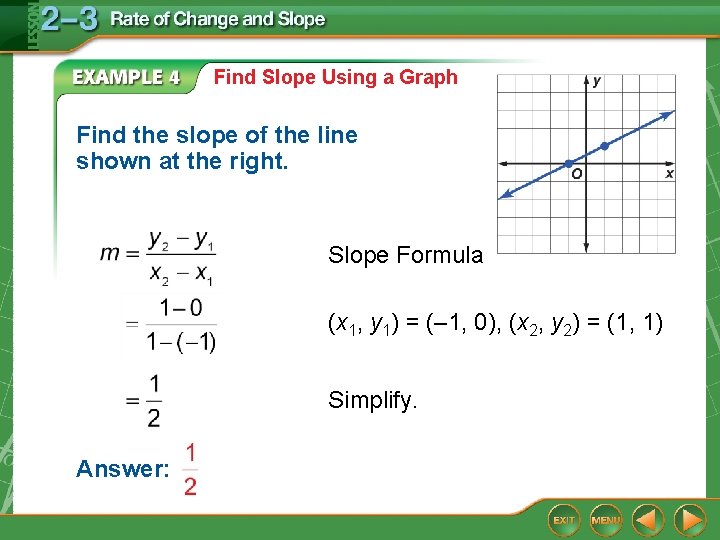 Find Slope Using a Graph Find the slope of the line shown at the Find Slope Using a Graph Find the slope of the line shown at the