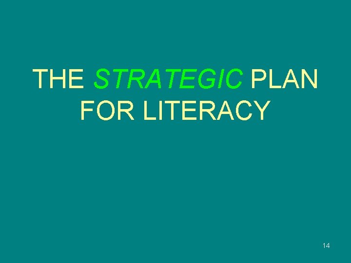 THE STRATEGIC PLAN FOR LITERACY 14 