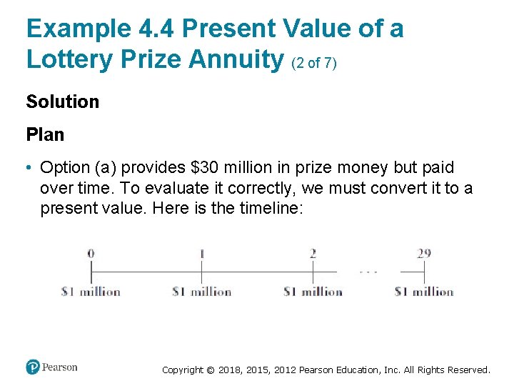 Example 4. 4 Present Value of a Lottery Prize Annuity (2 of 7) Solution