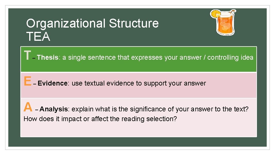 Organizational Structure TEA T – Thesis: a single sentence that expresses your answer /