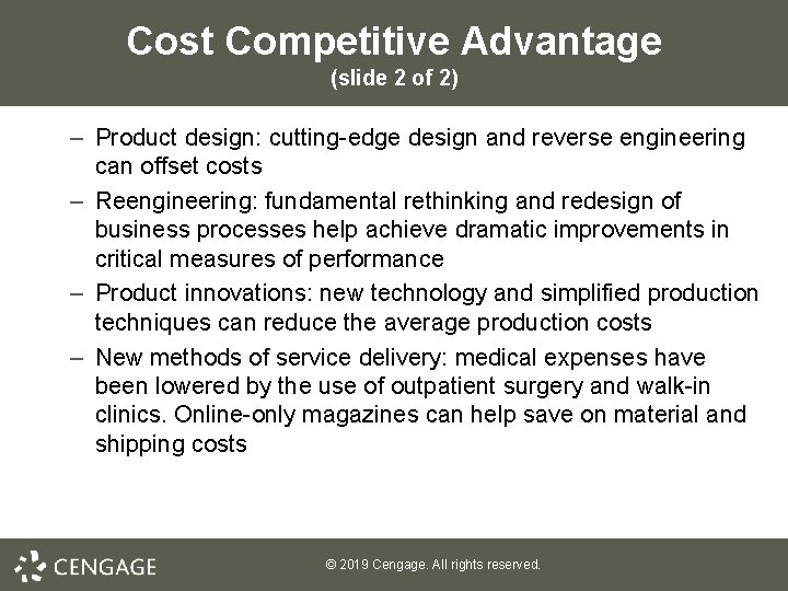 Cost Competitive Advantage (slide 2 of 2) – Product design: cutting-edge design and reverse Cost Competitive Advantage (slide 2 of 2) – Product design: cutting-edge design and reverse