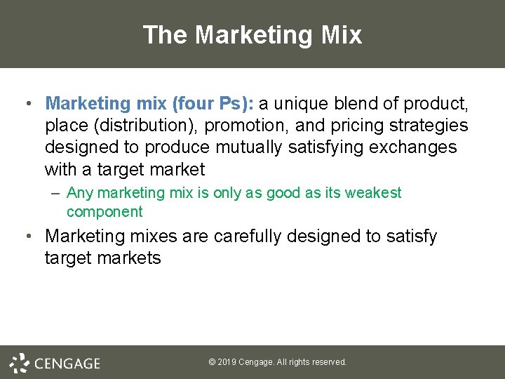 The Marketing Mix • Marketing mix (four Ps): a unique blend of product, place The Marketing Mix • Marketing mix (four Ps): a unique blend of product, place