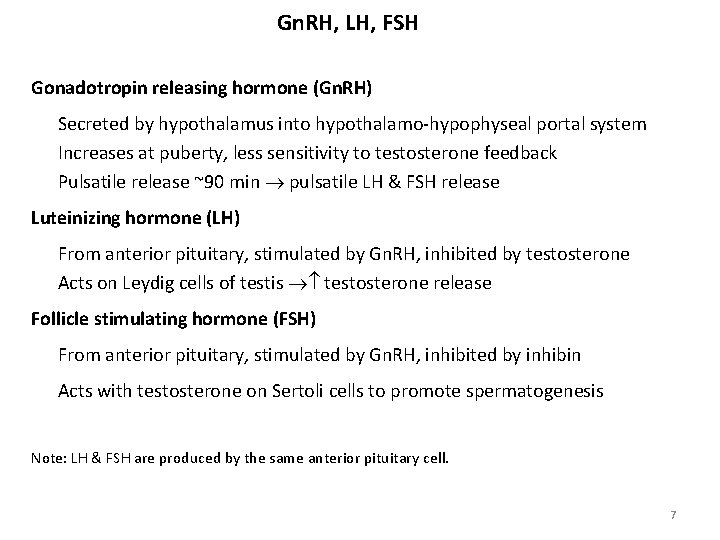 Gn. RH, LH, FSH Gonadotropin releasing hormone (Gn. RH) Secreted by hypothalamus into hypothalamo-hypophyseal