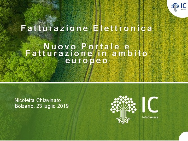 Fatturazione Elettronica Nuovo Portale e Fatturazione in ambito europeo Nicoletta Chiavinato Bolzano, 23 luglio