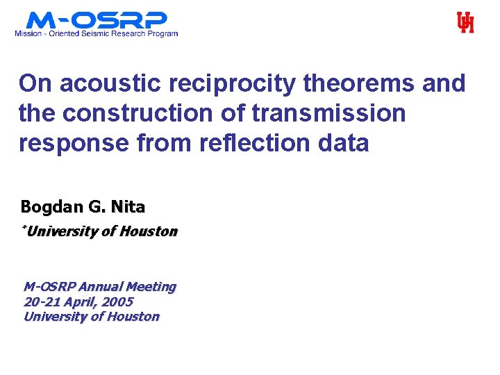 On acoustic reciprocity theorems and the construction of transmission response from reflection data Bogdan