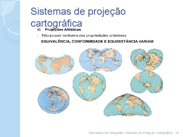 Sistemas de projeção cartográfica Elementos da Cartografia: Sistemas de Projeção Cartográfica 14 