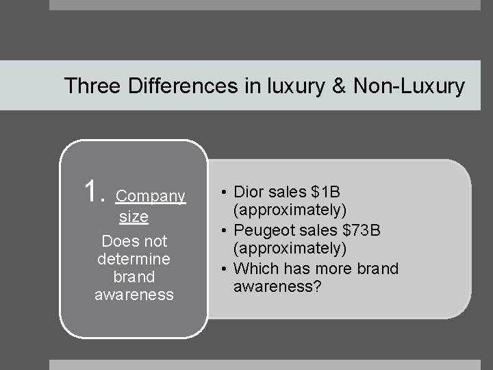 Three Differences in luxury & Non-Luxury 1. Company size Does not determine brand awareness