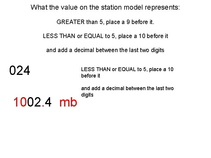 What the value on the station model represents: GREATER than 5, place a 9
