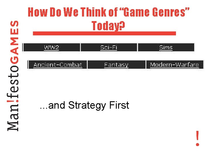 How Do We Think of “Game Genres” Today? . . . and Strategy First