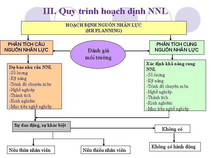 III. Quy trình hoạch định NNL HOẠCH ĐỊNH NGUỒN NH N LỰC (HR PLANNING)