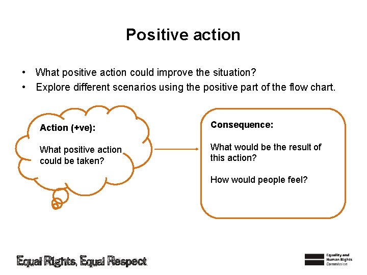Positive action • What positive action could improve the situation? • Explore different scenarios