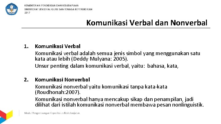 Komunikasi Verbal dan Nonverbal 1. Komunikasi Verbal Komunikasi verbal adalah semua jenis simbol yang