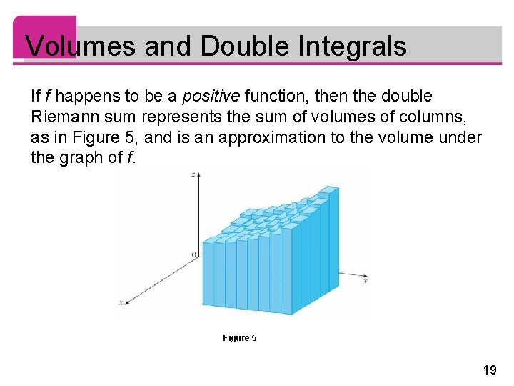 Volumes and Double Integrals If f happens to be a positive function, then the