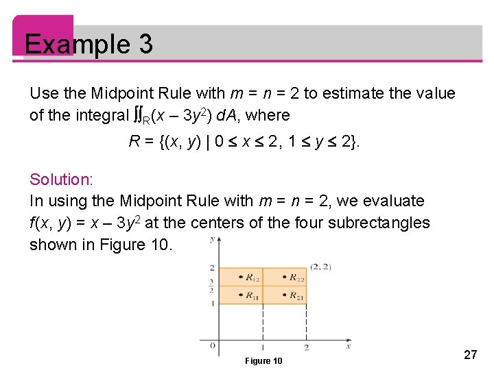 Example 3 Use the Midpoint Rule with m = n = 2 to estimate