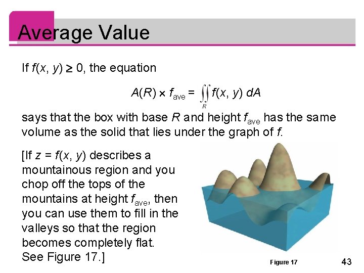 Average Value If f (x, y) 0, the equation A(R) fave = f (x,