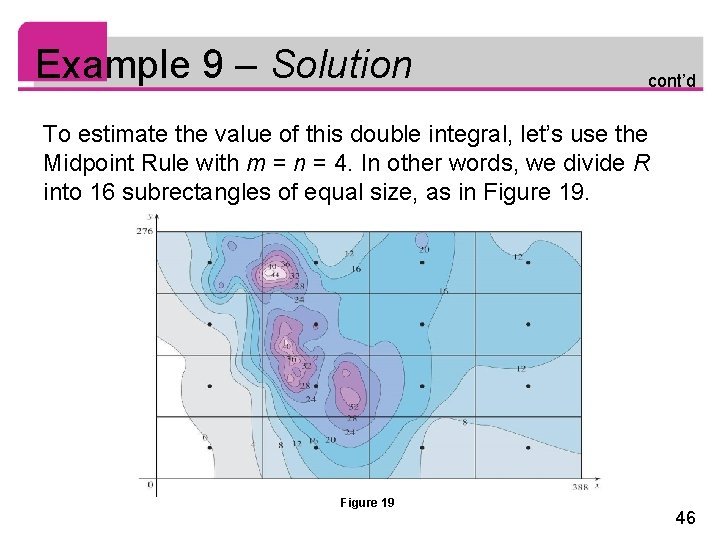 Example 9 – Solution cont’d To estimate the value of this double integral, let’s