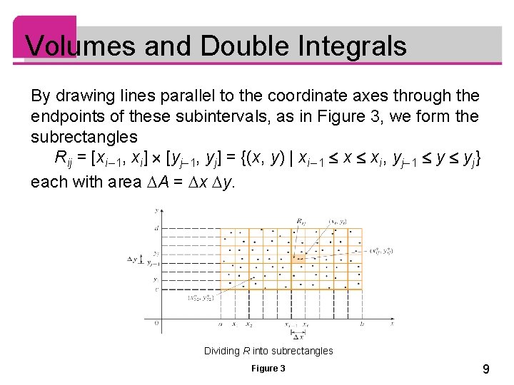 Volumes and Double Integrals By drawing lines parallel to the coordinate axes through the