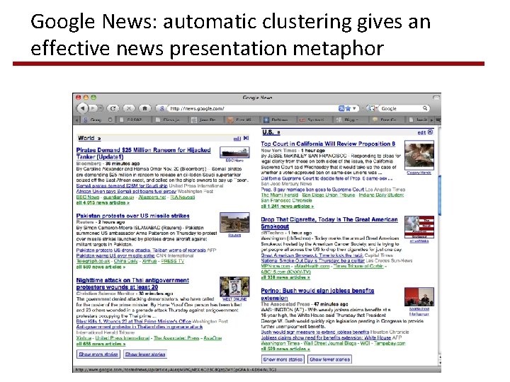 Google News: automatic clustering gives an effective news presentation metaphor 