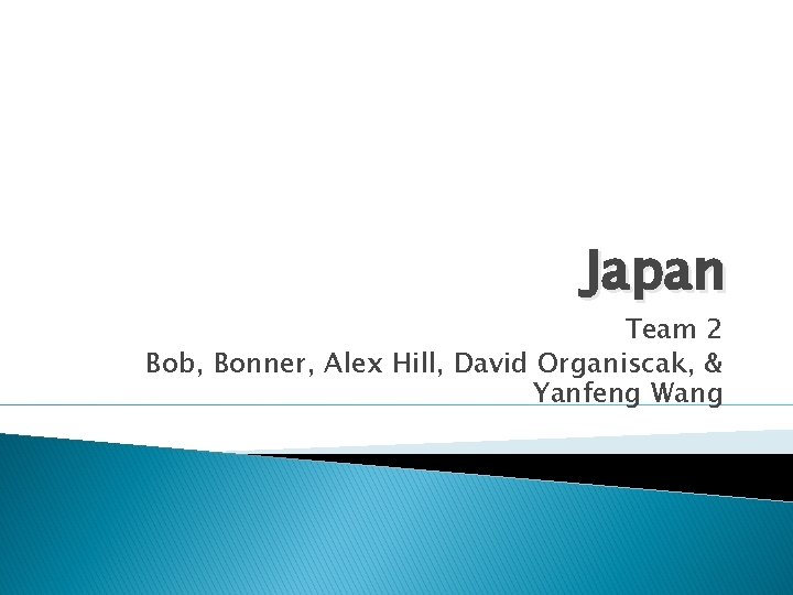 Japan Team 2 Bob, Bonner, Alex Hill, David Organiscak, & Yanfeng Wang 