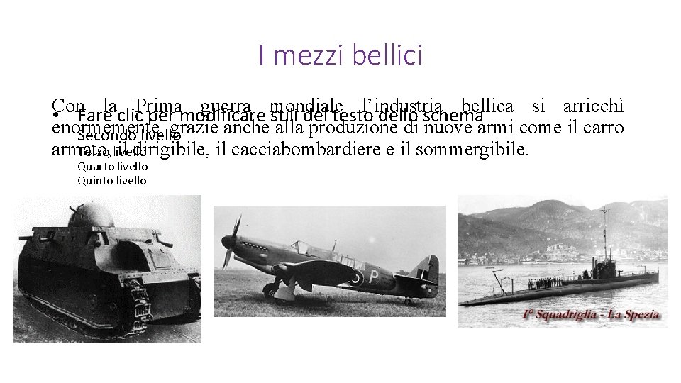 I mezzi bellici Con guerra mondiale l’industria bellica si arricchì • Farelaclic. Prima per