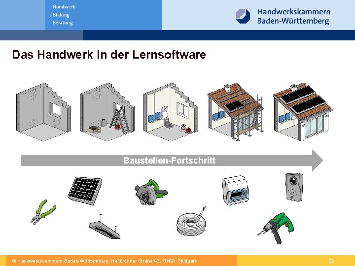 Das Handwerk in der Lernsoftware Baustellen-Fortschritt © Handwerkskammern Baden-Württemberg, Heilbronner Straße 43, 70191 Stuttgart