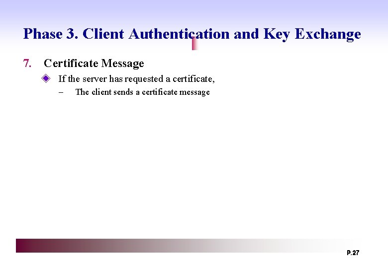 Phase 3. Client Authentication and Key Exchange 7. Certificate Message ◈ If the server