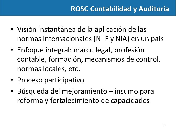 ROSC Contabilidad y Auditoría • Visión instantánea de la aplicación de las normas internacionales