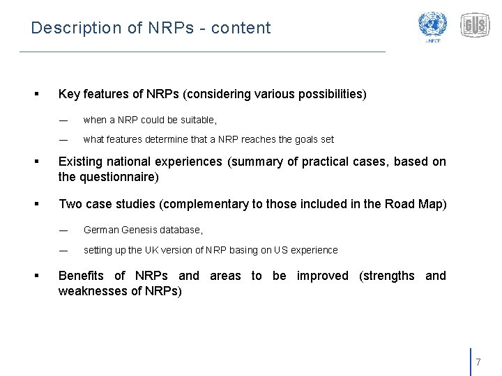 Description of NRPs - content § Key features of NRPs (considering various possibilities) ―