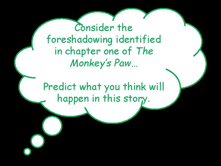 Consider the foreshadowing identified in chapter one of The Monkey’s Paw… Predict what you