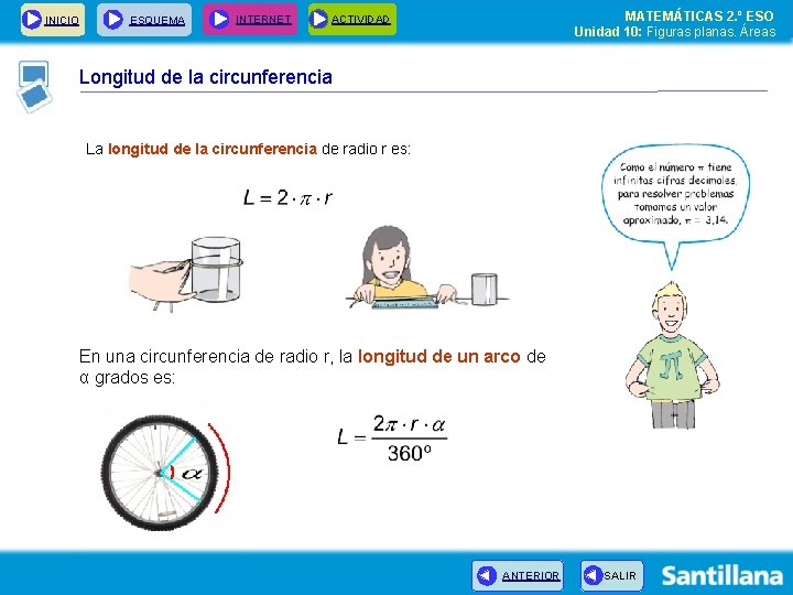 INICIO ESQUEMA INTERNET MATEMÁTICAS 2. º ESO Unidad 10: Figuras planas. Áreas ACTIVIDAD Longitud