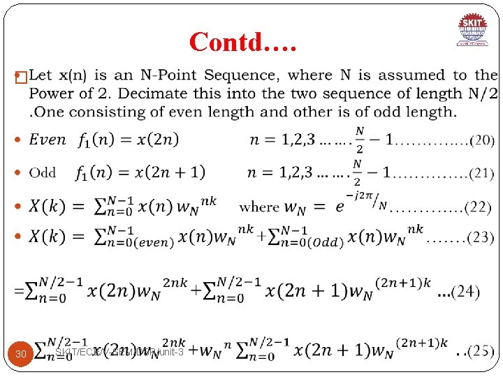 Contd…. � 30 SKIT/ECE/V-SEM/DSP/unit-3 