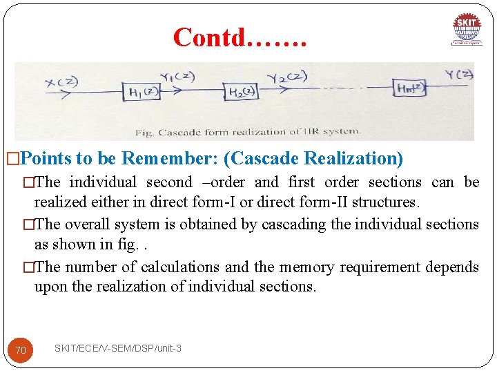 Contd……. �Points to be Remember: (Cascade Realization) �The individual second –order and first order