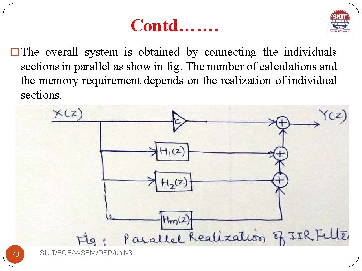 Contd……. � The overall system is obtained by connecting the individuals sections in parallel