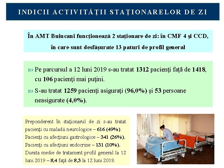 INDICII ACTIVITĂŢII STAŢIONARELOR DE ZI În AMT Buiucani funcţionează 2 staţionare de zi: în