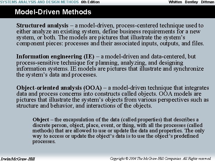 SYSTEMS ANALYSIS AND DESIGN METHODS 6 th Edition