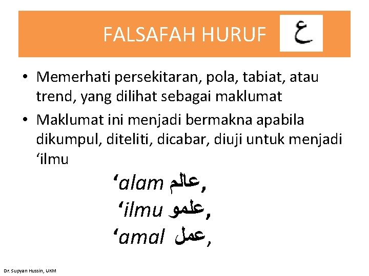 FALSAFAH HURUF • Memerhati persekitaran, pola, tabiat, atau trend, yang dilihat sebagai maklumat •