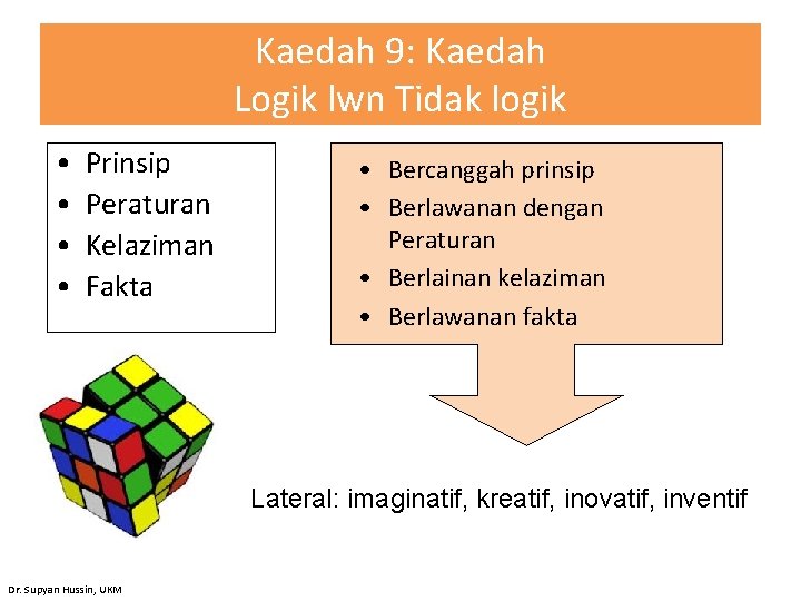 Kaedah 9: Kaedah Logik lwn Tidak logik • • Prinsip Peraturan Kelaziman Fakta •