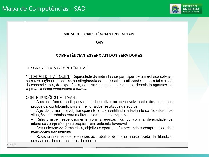 Mapa de Competências - SAD Mapa de Competências - SAD