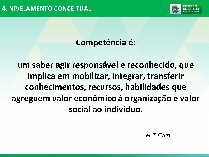 4. NIVELAMENTO CONCEITUAL Competência é: um saber agir responsável e reconhecido, que implica em 4. NIVELAMENTO CONCEITUAL Competência é: um saber agir responsável e reconhecido, que implica em
