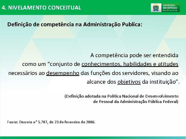4. NIVELAMENTO CONCEITUAL Definição de competência na Administração Publica: A competência pode ser entendida 4. NIVELAMENTO CONCEITUAL Definição de competência na Administração Publica: A competência pode ser entendida