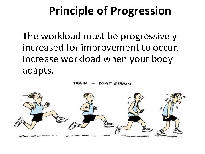 Principle of Progression The workload must be progressively increased for improvement to occur. Increase