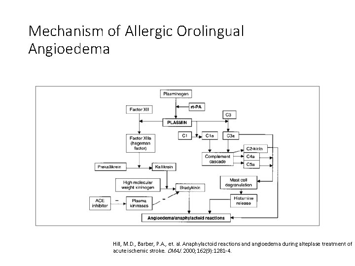 Mechanism of Allergic Orolingual Angioedema Hill, M. D. , Barber, P. A. , et.