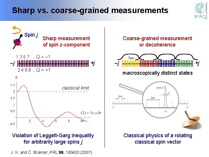 Sharp vs. coarse-grained measurements Spin j Coarse-grained measurement or decoherence Sharp measurement of spin